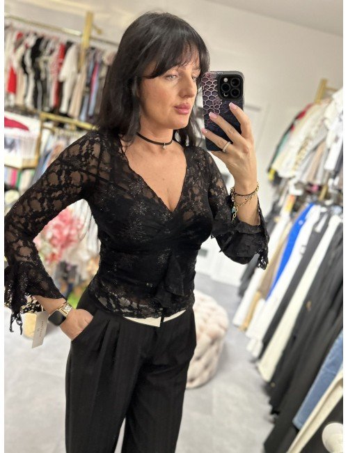 Czarna koronkowa bluzka // 2861