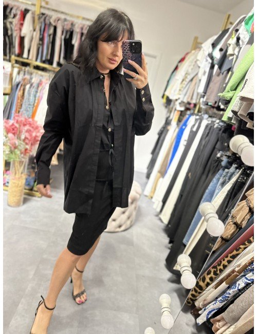 Czarna koszula ze złotymi guzikami // 2879