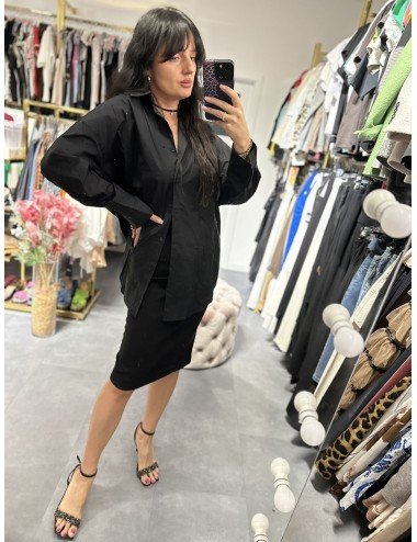 czarna koszula z cyrkoniami // 2880