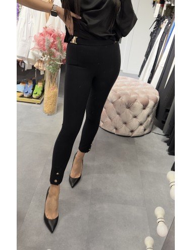 Czarne Spodnie Damskie Babylon Wysoki Stan Guziki Poliamid