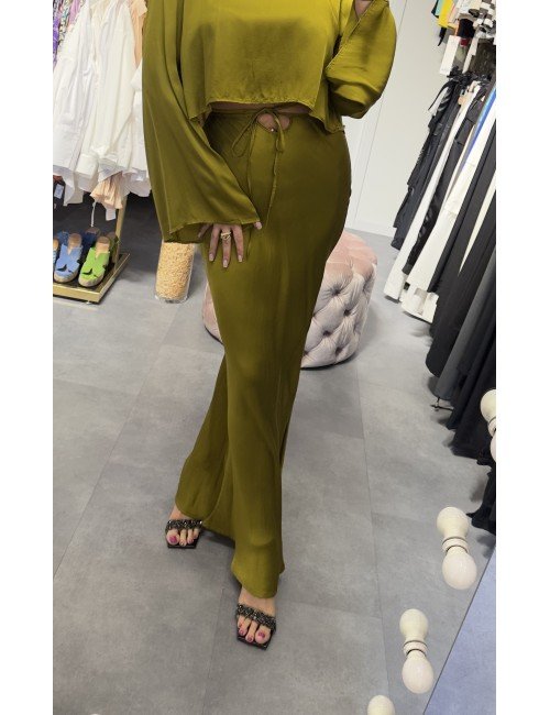 zielona długa jedwabna spódnica // 3066