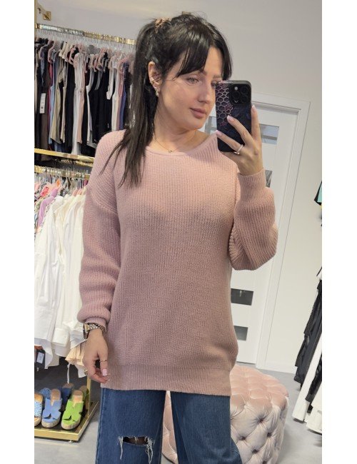 Różowy ażurowy Sweterek tunika // 3072