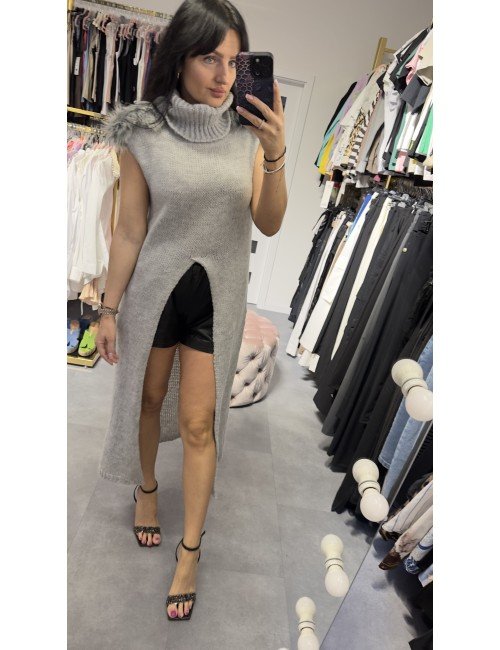 szary długi moherowy sweter // 3151