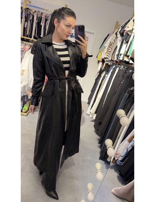 Czarny skórzany płaszcz // 3274