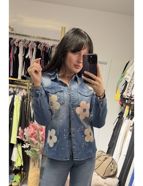 jeansowa koszula w kwiaty // 3412