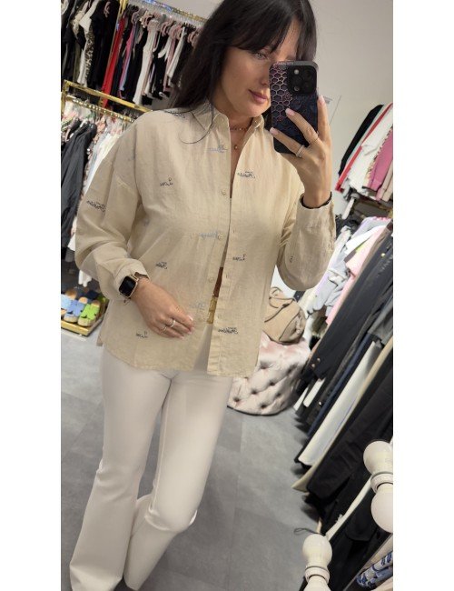 Beżowa koszula z bawełną i lnem // 3445