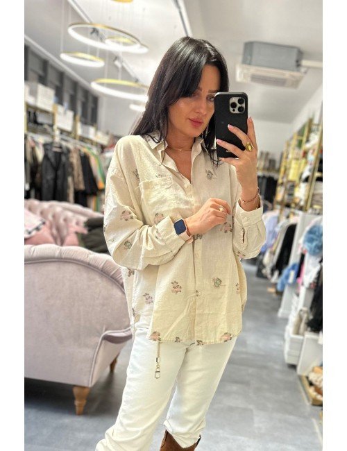 koszula w kwiaty, bawełna i len // 3502