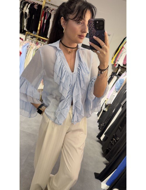 Błękitna koszula Kontatto, bawłna i jedwab // 3538