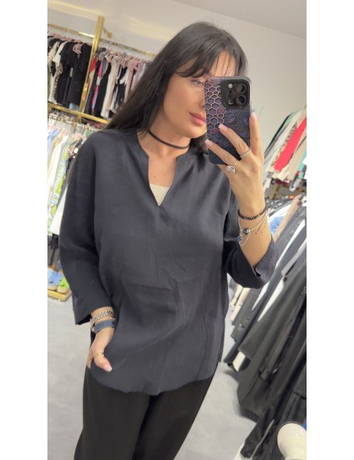 granatowa luźna koszula // 3622