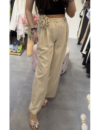 spodnie z odpinaną broszką, wiskoza i len // 3633