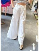 Białe Bawełniane Spodnie Damskie Imperial Wide Leg – Komfort i Włoski Styl // 3703