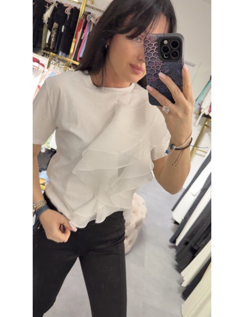 Biała koszulka z ozdobnym motywem // 3711