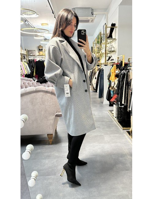 Długi, szary płaszcz z kieszeniami od Adore Danew // 555