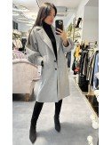 Długi, szary płaszcz z kieszeniami od Adore Danew // 555