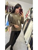Bawełniana bluza khaki w liście // 3900