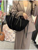Czarna Torebka Zamszowa 2w1 | Shopper Bag z Naturalnej Skóry | Made in Italy