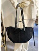 Czarna Torebka Zamszowa 2w1 | Shopper Bag z Naturalnej Skóry | Made in Italy