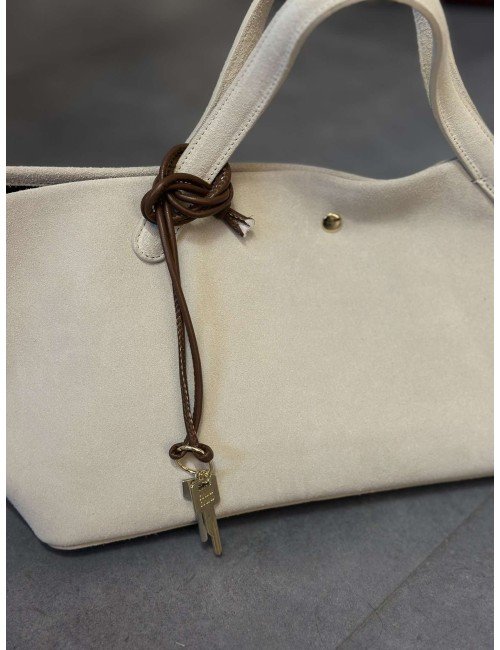 Przywieszka do torby ze złotym i srebrnym kluczem, skóra naturalna // 3988