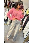 Sweterek Damski Kid Moher Pastelowy Dekolt V Crop Top Made in Italy