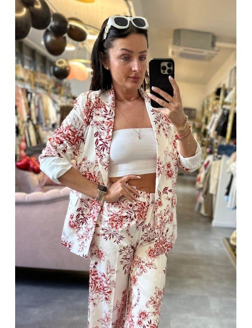 Biały żakiet w czerwone kwiaty // 4024