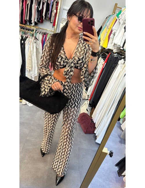 Ażurowy komplet, spodnie i bluzka // 4028