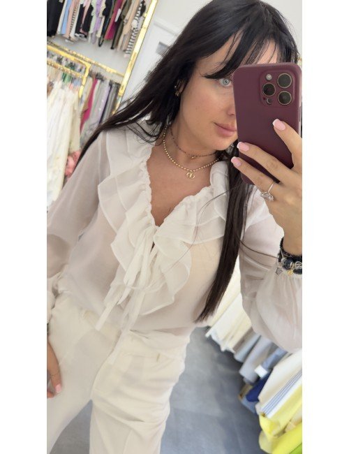 Koszulka Ana Caselli z żabotem – subtelna elegancja w pastelowych kolorach | Made in Italy