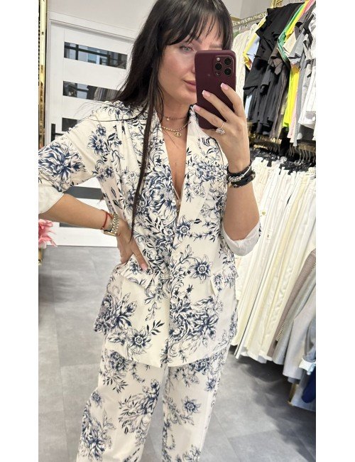 Komplet żakiet + spodnie Imperial – biały zestaw z czerwonym motywem kwiatowym Made in Italy