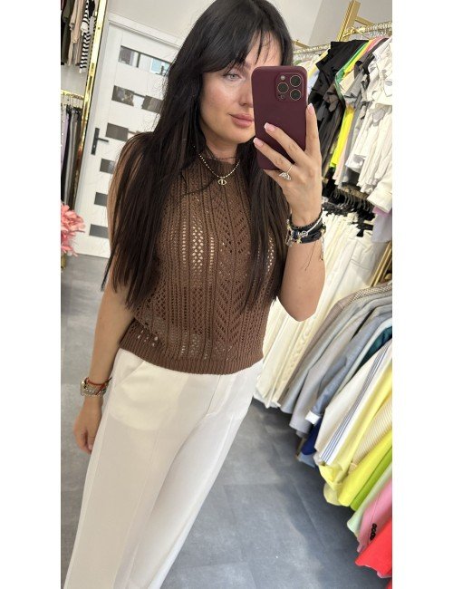 Ażurowa bluzeczka bez rękawów HaveOne – Subtelna elegancja Made in Italy