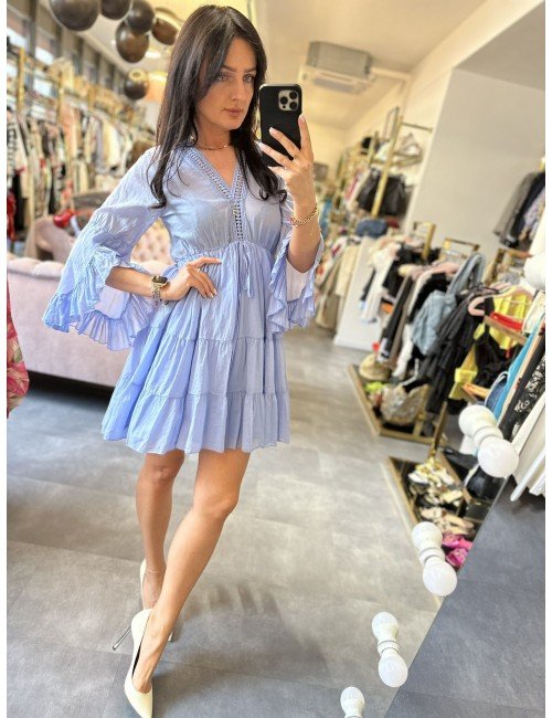 Elegancka Sukienka Błękitna Souvenir – Klasyczny Krój z Bawełny na Lato