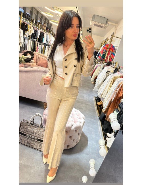 Beżowe eleganckie spodnie Motel z brokatowym akcentem – włoski styl i komfort