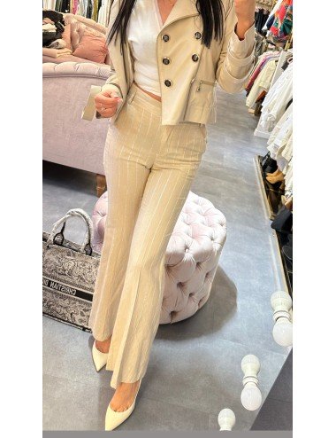 Beżowe eleganckie spodnie Motel z brokatowym akcentem – włoski styl i komfort