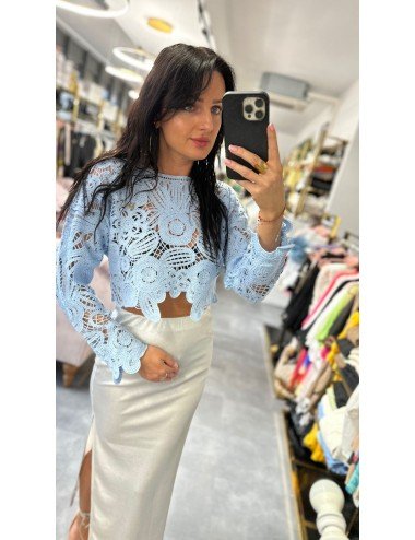 niebieski sweterek ażurowy na długi rękaw // 1895*