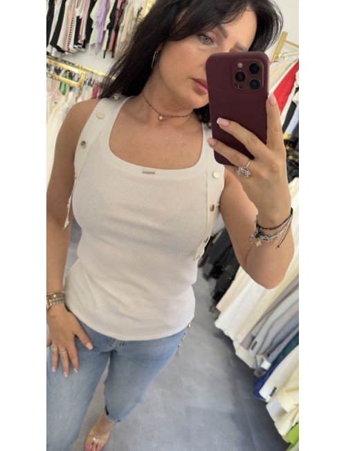 Biały top na ramiączkach Babylon – Luksusowy minimalizm z delikatnymi złotymi detalami