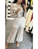 Biały komplet z koronki – koszula i spodnie | Elegancja i kobiecość