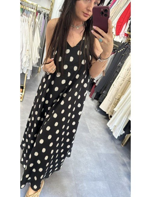 Czarno-biała sukienka w grochy Ana Caselli z wiązaniem na szyi – lekka i stylowa