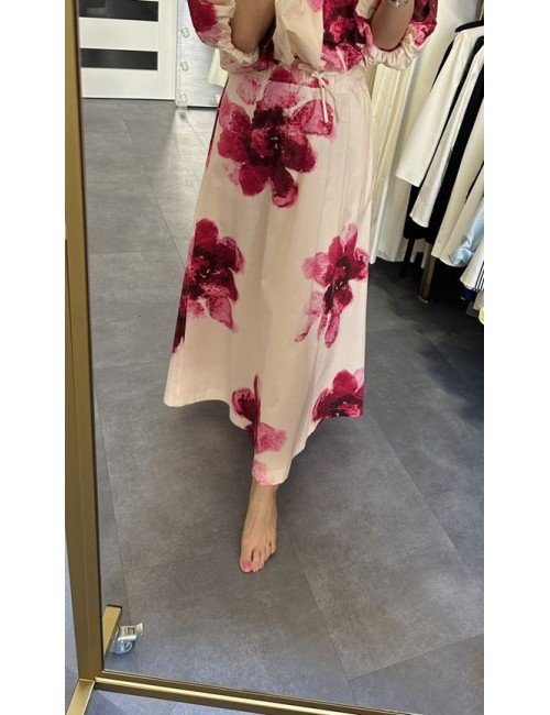 Komplet Lumina – bluzka hiszpanka i spódnica midi z kwiatowym printem