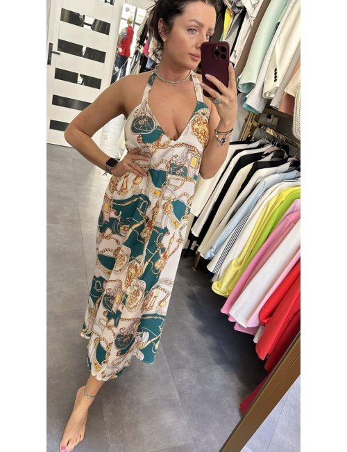 Sukienka maxi na ramiączkach z wiązaniem na szyi – barwny print vintage – Vicolo