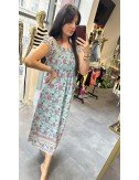 Romantyczna sukienka boho midi w kwiaty – mięta i róż | AdoreDanew