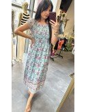 Romantyczna sukienka boho midi w kwiaty – mięta i róż | AdoreDanew