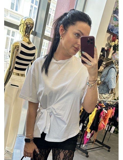 Stylowa biała bluzka Imperial z asymetrycznym wiązaniem – 100% bawełny, włoska jakość