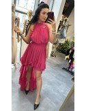 Sukienka Babylon fuksja high-low z falbanami – luksusowa włoska elegancja