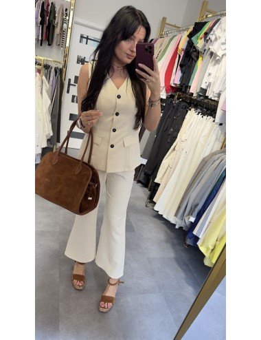 Komplet Damski Kamizelka Spodnie | Jasny Beż Poliester | Elegancki Zestaw