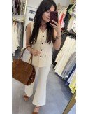 Komplet Damski Kamizelka Spodnie | Jasny Beż Poliester | Elegancki Zestaw