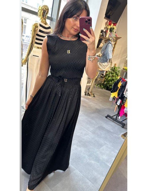 Czarny Komplet Bluzka i Spódnica Maxi | Poliester z Logo | Elegancki Zestaw