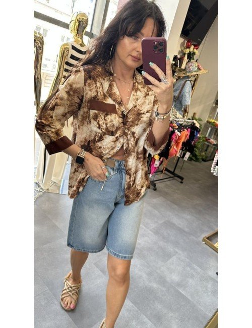 Tie-dye koszula z wiskozy w odcieniach brązu i beżu – HaveOne, Made in Italy