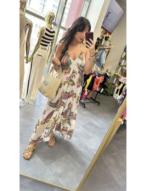 Bawełniana Sukienka Maxi | Etniczny Wzór | Lekka Letnia | 100% Bawełna