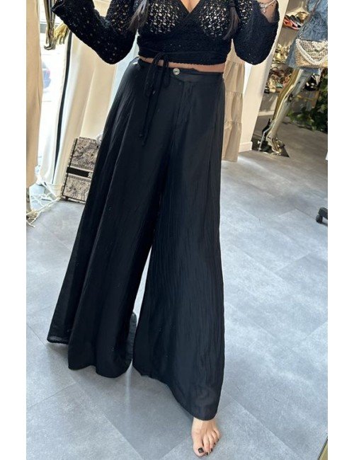 Luźne Spodnie Damskie Souvenir | Czarne | Bawełna Jedwab | Szerokie Nogawki