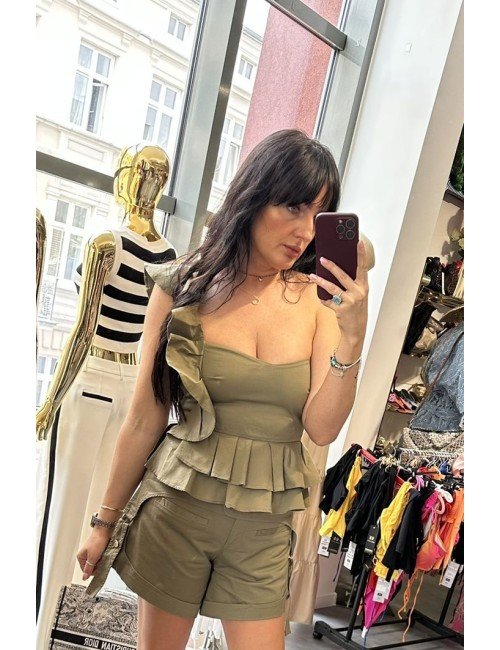 Bluzka Babylon Gorsetowa Falbany | Oliwkowa | Elegancka Bluzka Damska