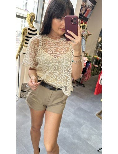 Bluzka Imperial z ażurowym wzorem – elegancja w kolorze ecru i czerni