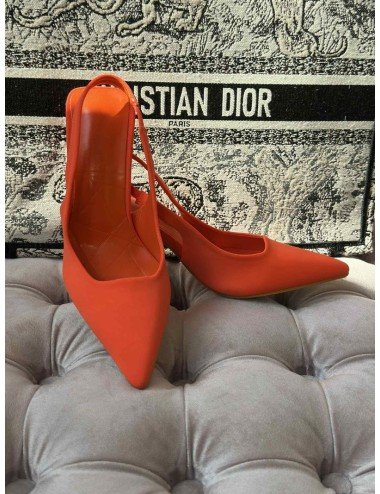 Pomarańczowe Szpilki Slingback – Niskie, Szpic // 4515*